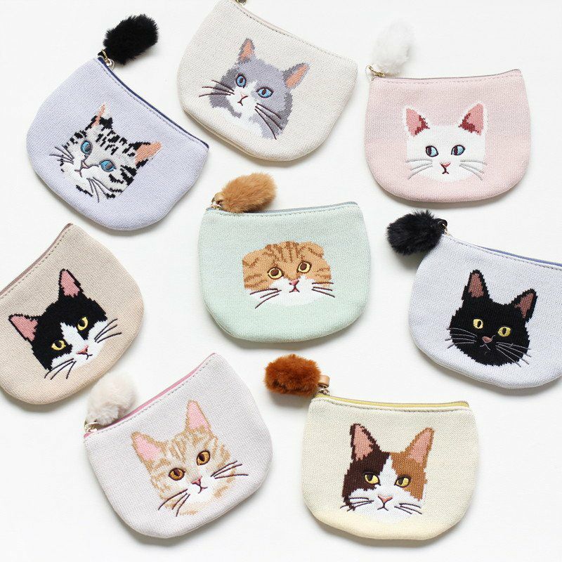 Flowering］ねこニット刺繍ポーチ〈チャリティープロジェクト 