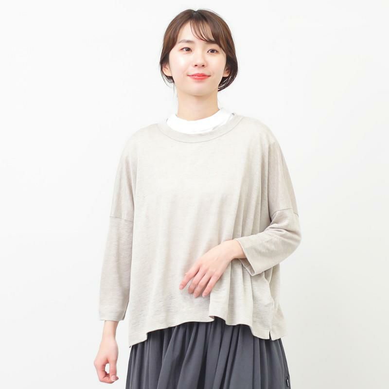 10％OFF】［mao made］ベルギーリネン7分袖ワイドTシャツ／マオメイド