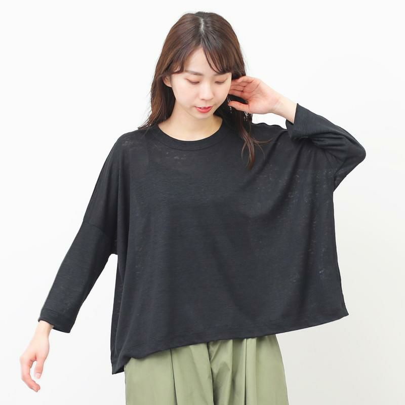 10％OFF】［mao made］ベルギーリネン7分袖ワイドTシャツ／マオメイド