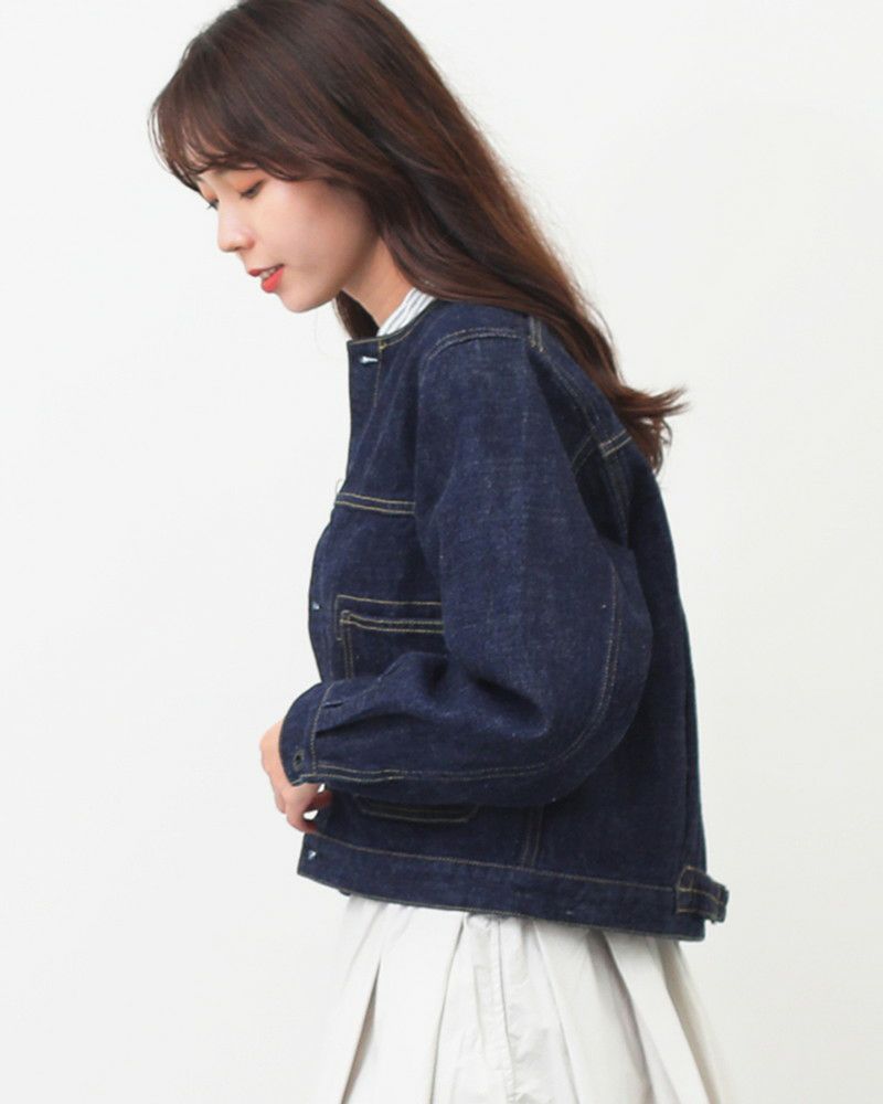 シェリエ♡ノーカラーデニム ペプラムジージャン✨春先取り! シェリエ♡ノーカラーデニム ペプラムジージャン✨春先取り