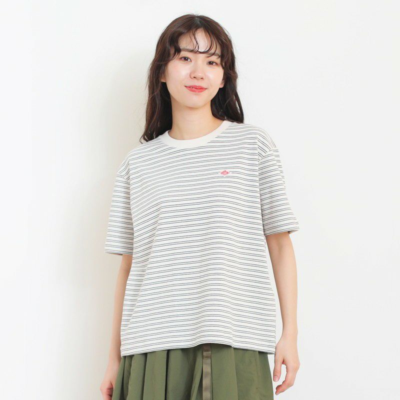 ［DANTON］ストライプショート丈半袖Tシャツ