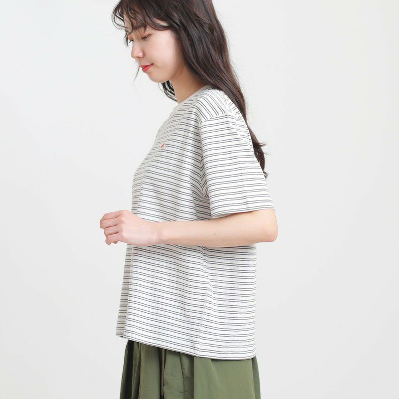 ［DANTON］ストライプショート丈半袖Tシャツ