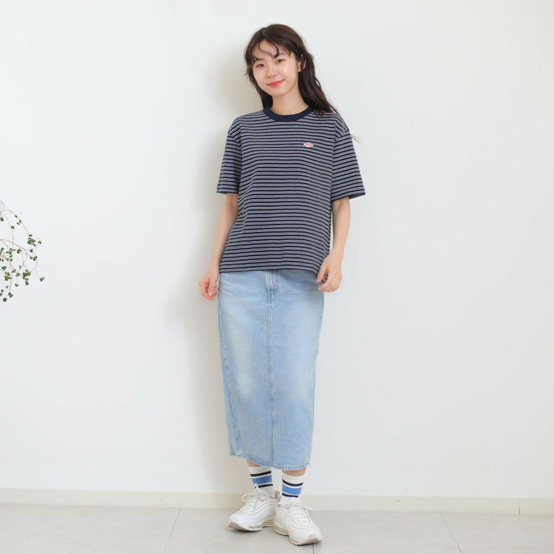 ［DANTON］ストライプショート丈半袖Tシャツ