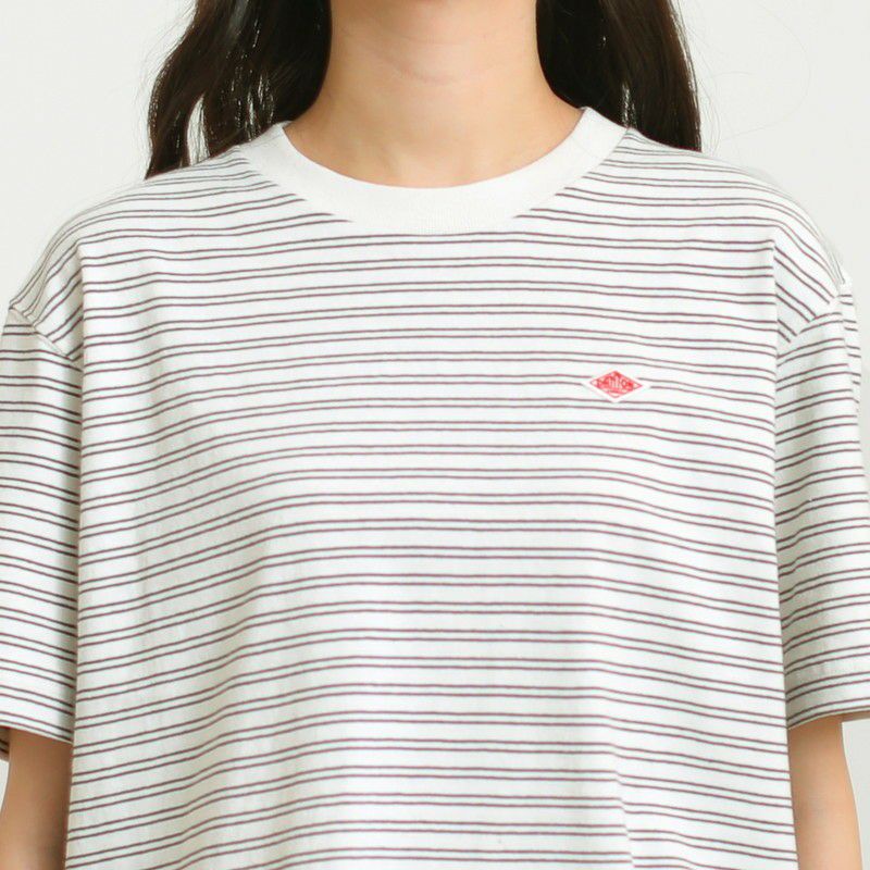 ［DANTON］ストライプショート丈半袖Tシャツ