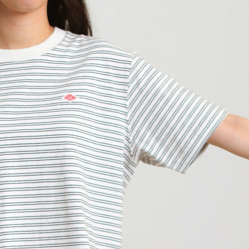 ［DANTON］ストライプショート丈半袖Tシャツ
