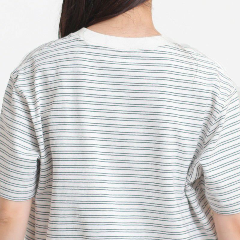 ［DANTON］ストライプショート丈半袖Tシャツ