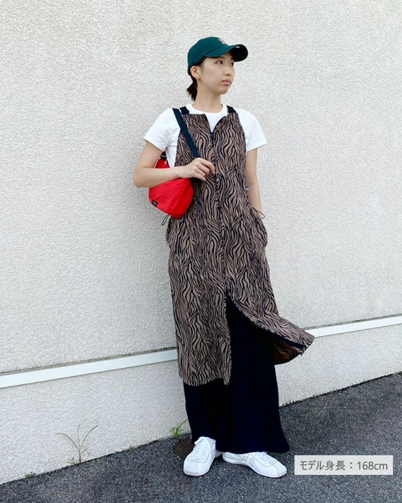 THOUSAND MILE］フロントジップサロペットワンピース ゼブラ