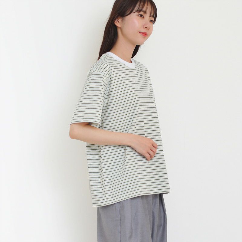 ［DANTON］ストライプポケットTシャツ