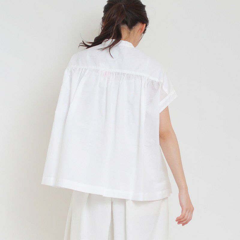 ［DANTON］コットンリネンギャザーブラウス