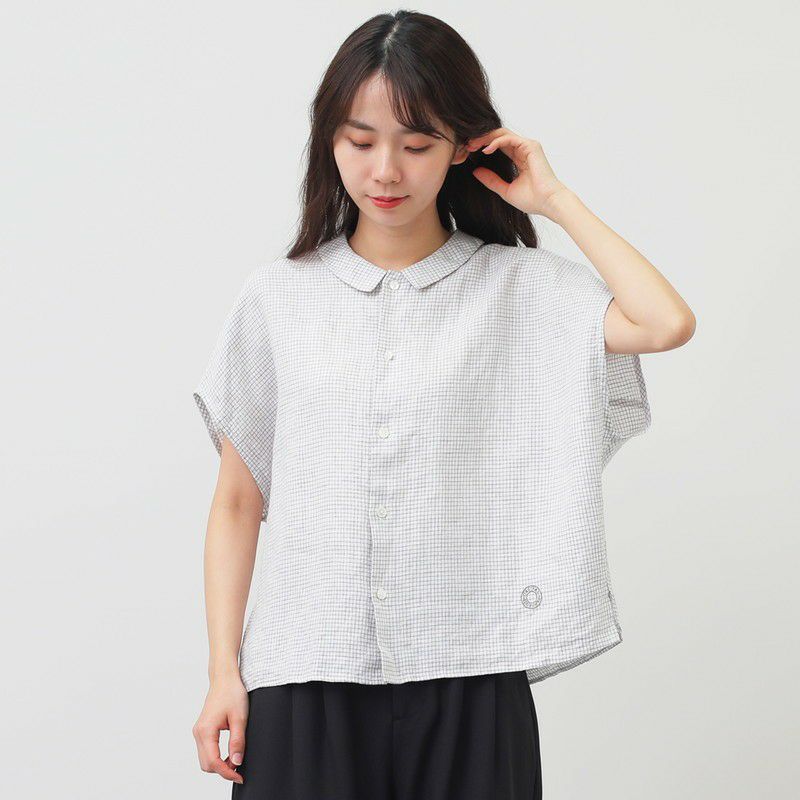 ORCIVAL］リネンフレンチスリーブチェックブラウス／オーシバル ｜オン