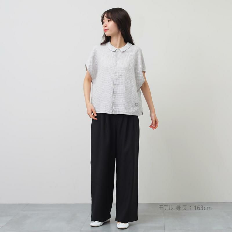 ORCIVAL］リネンフレンチスリーブチェックブラウス／オーシバル