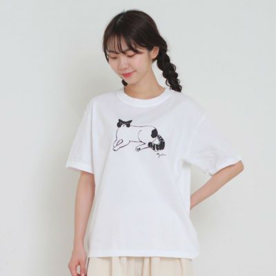 ［grin］オーガニックエーゲ海天竺くつろぎねこプリントTシャツ／／グリン
