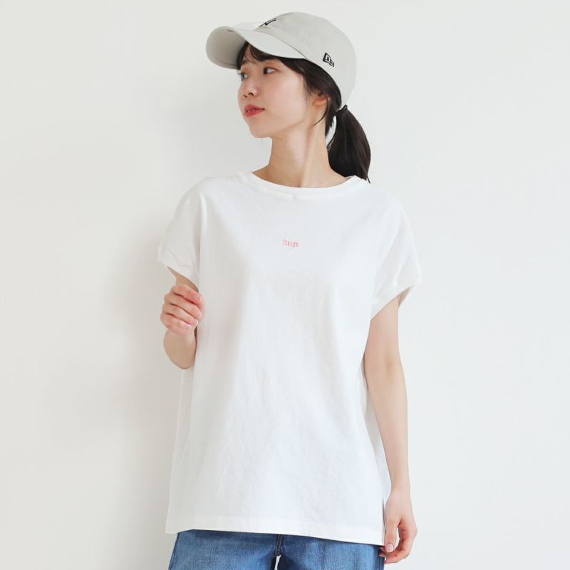 tシャツ 天竺コード刺繍フレンチTシャツ レディース 楽天市場】コットン天竺 ロゴ 刺繍 フレンチスリーブ Tシャツ