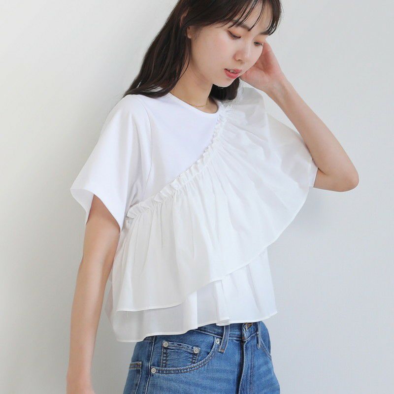 ON SEVEN DAYS］フリルギャザーTシャツ／／オンセブンデイズ