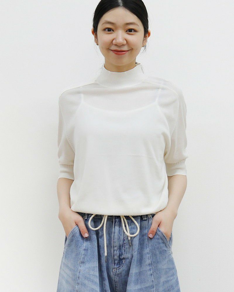 MALU モックネックハーフスリーブ　Ice Blue F（Sサイズ相当） 直営店舗限定】ハーフスリーブ モックネック プルオーバー