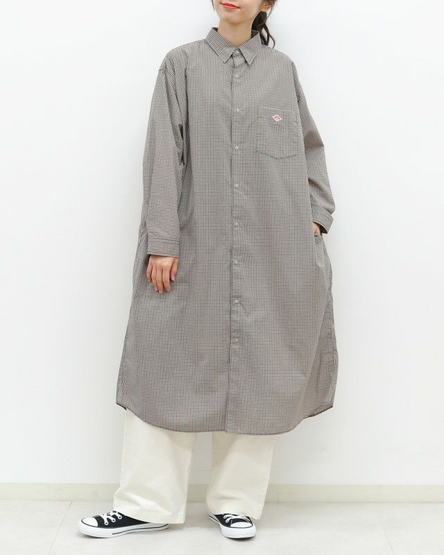 ［DANTON］ドット釦チェックシャツワンピース