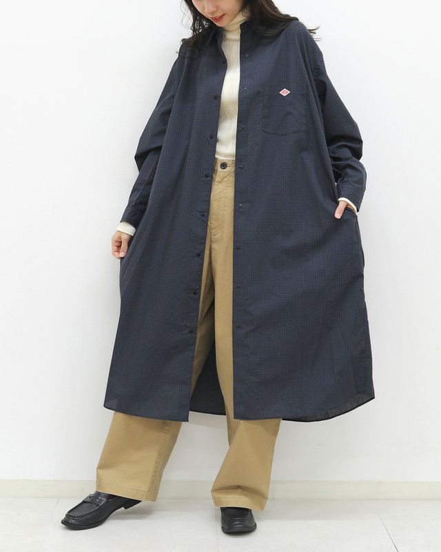 ［DANTON］ドット釦チェックシャツワンピース