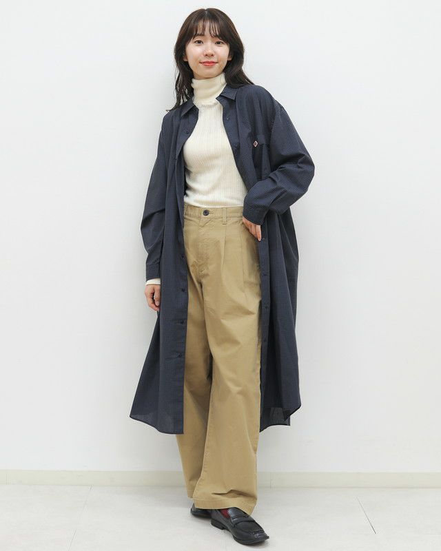 ［DANTON］ドット釦チェックシャツワンピース