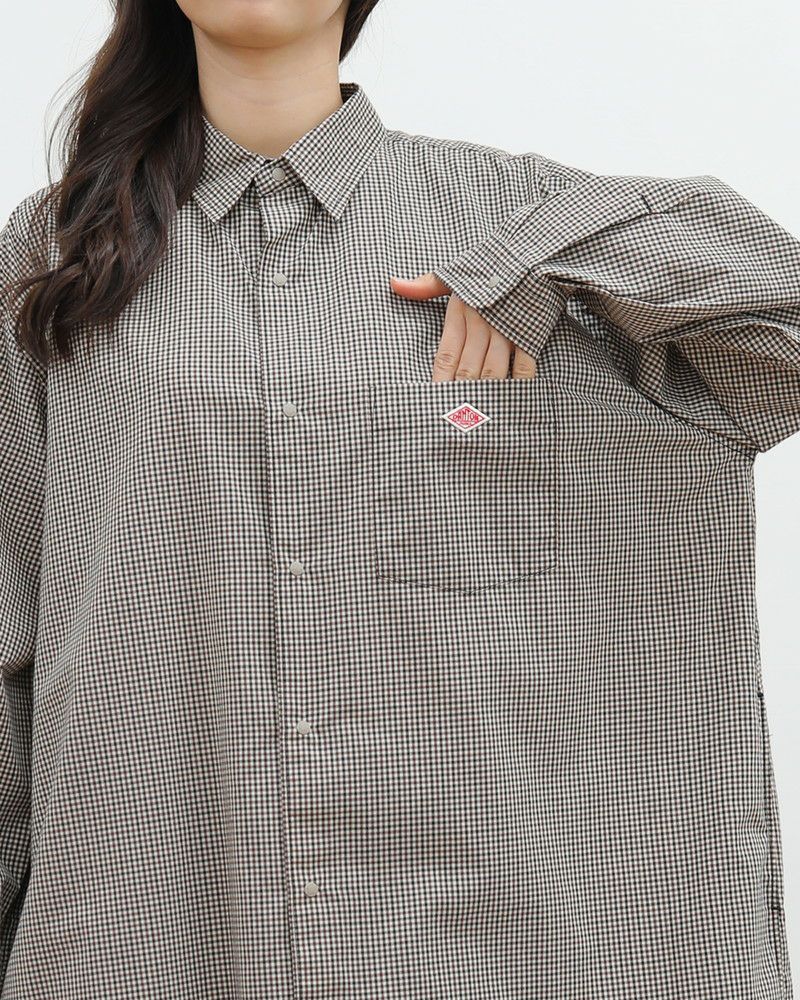 ［DANTON］ドット釦チェックシャツワンピース