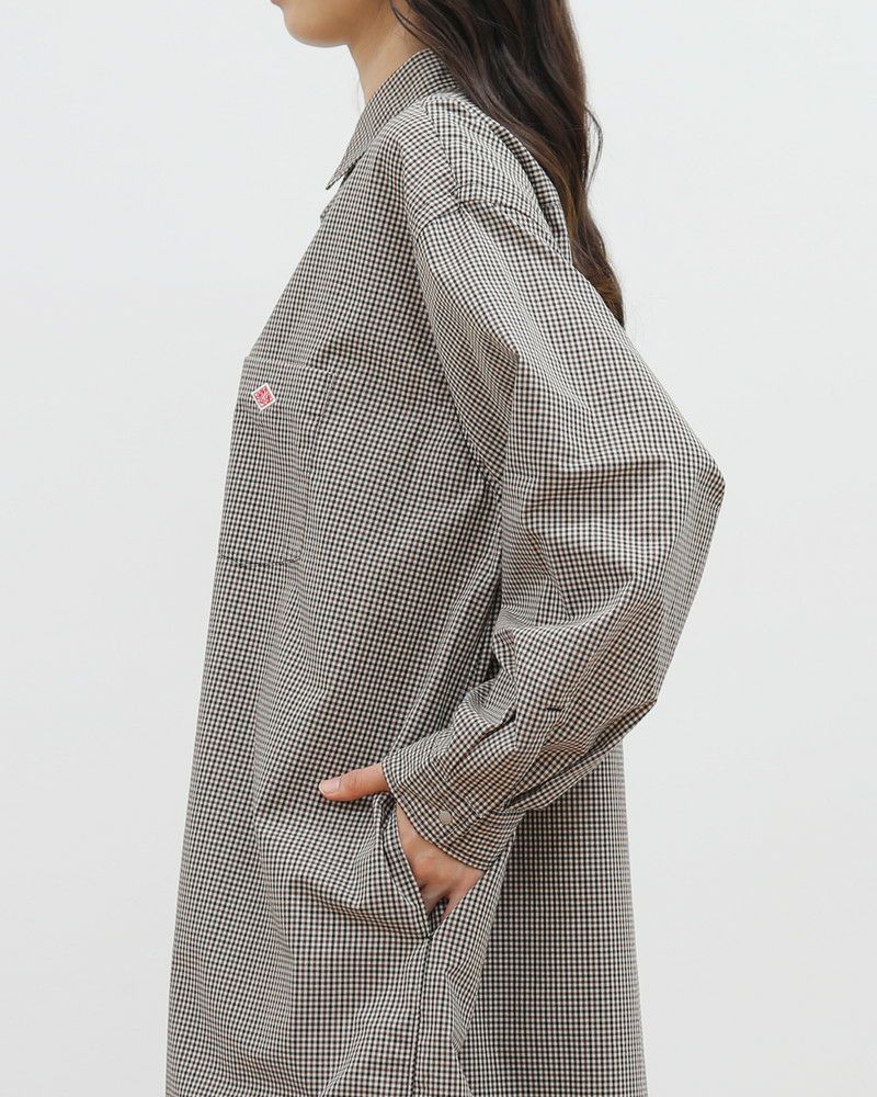 ［DANTON］ドット釦チェックシャツワンピース