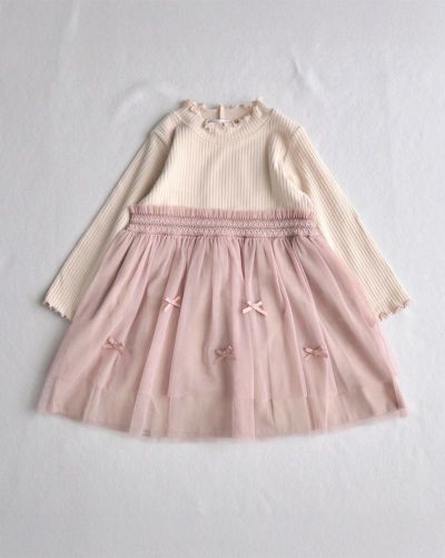 【サットゥー】Souris ワンピース 140 coto cotte］リボンスモッキング刺繍ワンピース キッズ／コトコト