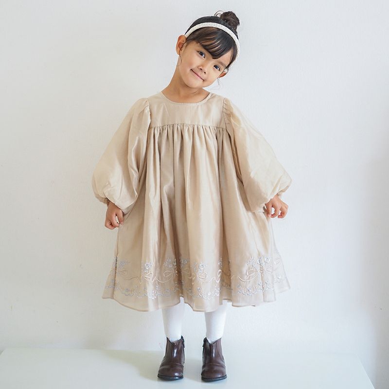 coto cotte］裾刺しゅう シアーパフ ワンピ キッズ／コトコト◇25AW