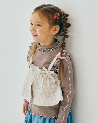 p.premier］花柄ジャガードビスチェリブトップスセット キッズ〈WEB