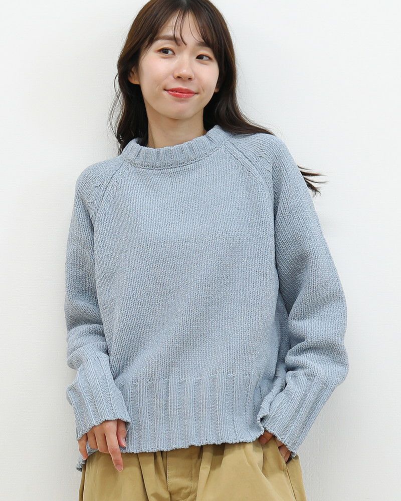 60s70s スイス製 クルーネックニット ローゲージ モノトーン 杢調 M L 50％OFF】［mao made］ざっくりローゲージクルーネックプルオーバー