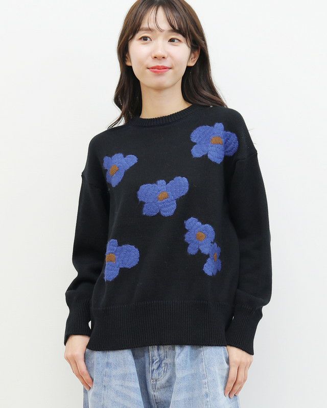 かものふらわー mao made］ざっくりお花ししゅうプルオーバー／マオメイド◇25AW