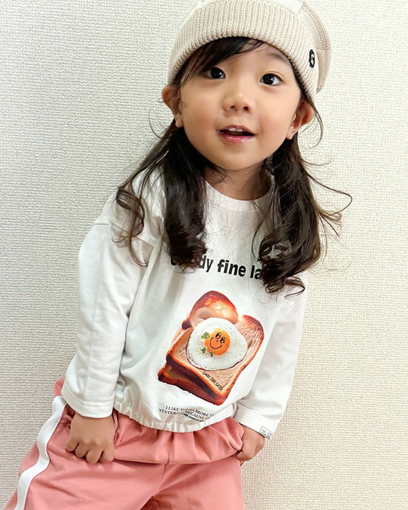 CLOUDY, FINE LATER］目玉焼き 転写プリントTシャツ キッズ