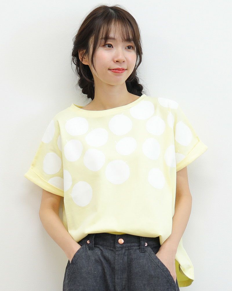 ［NATURAL LAUNDRY］空紡天竺リンゴプリントドルマンTシャツ