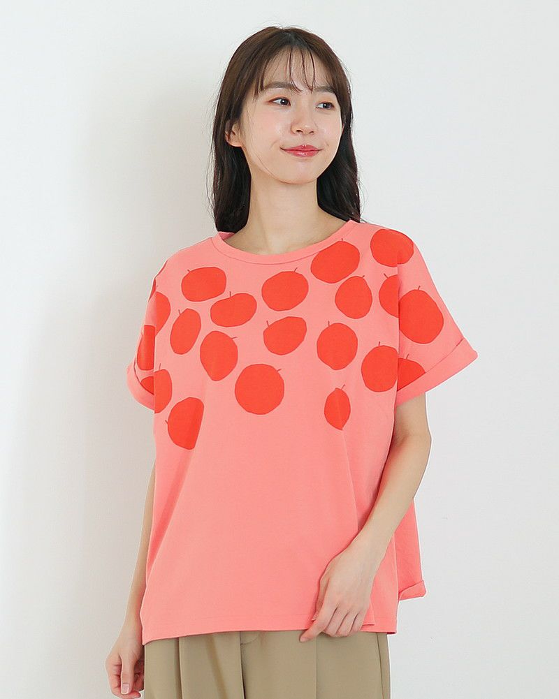 ［NATURAL LAUNDRY］空紡天竺リンゴプリントドルマンTシャツ