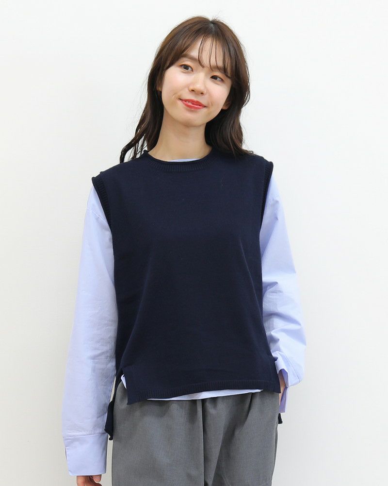 ［mao made］ニットベスト×ラウンドヘムブラウスセット