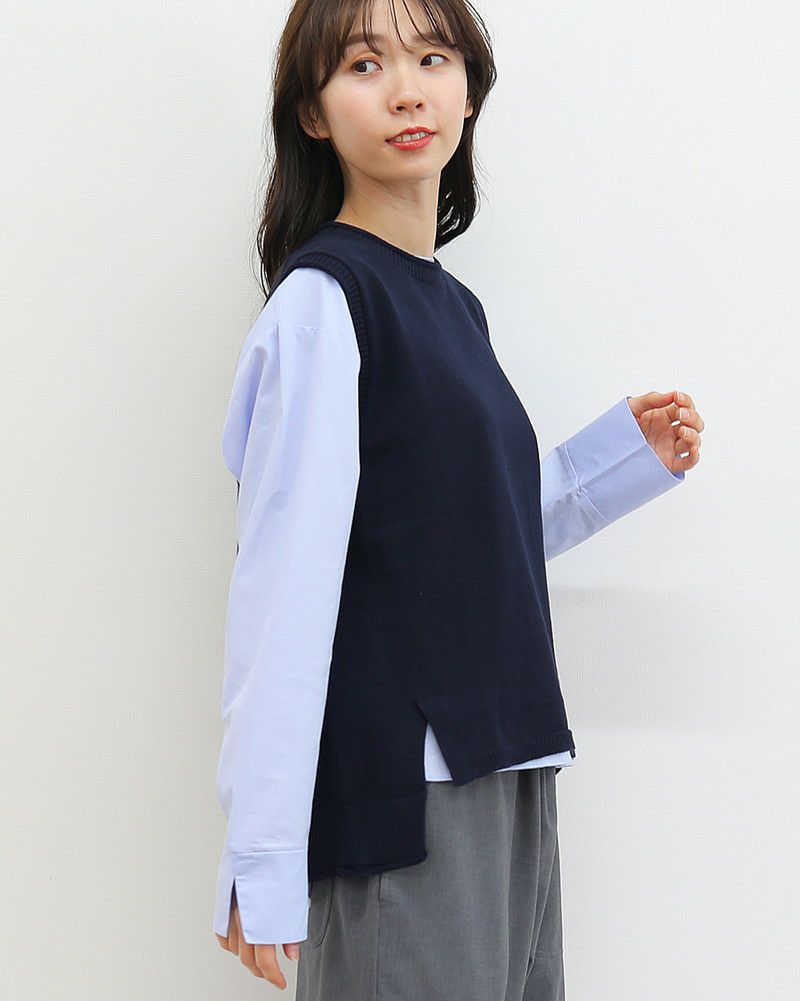 ［mao made］ニットベスト×ラウンドヘムブラウスセット
