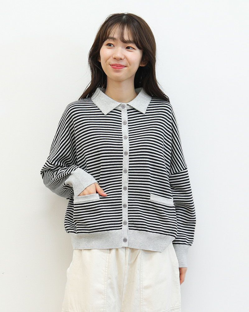 ［mao made］やわらかコットン衿付きカーディガン