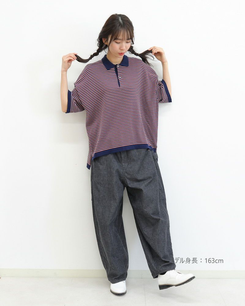 ［NATURAL LAUNDRY］コットンマルチボーダーワイドポロ