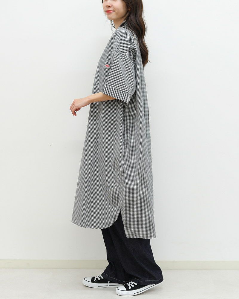［DANTON］コットンポプリン半袖チェックシャツワンピース