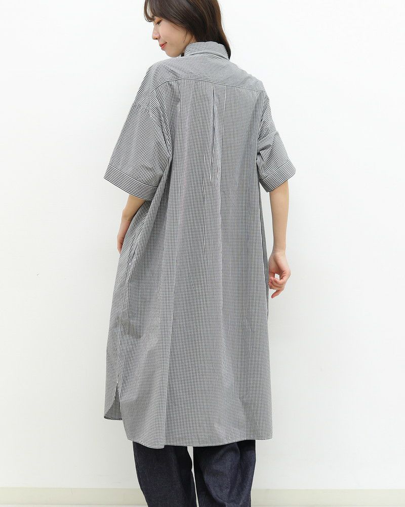 ［DANTON］コットンポプリン半袖チェックシャツワンピース