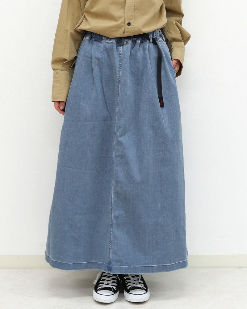 ［Gramicci］ストレッチデニムロングフレアスカート