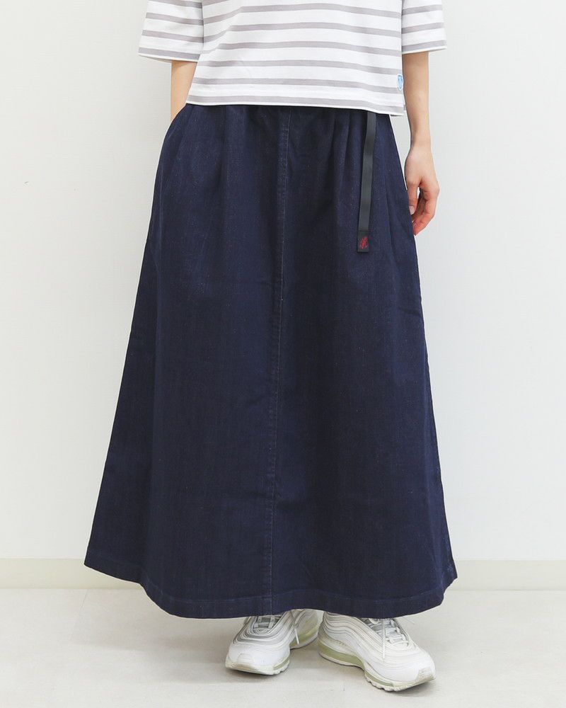 ［Gramicci］ストレッチデニムロングフレアスカート