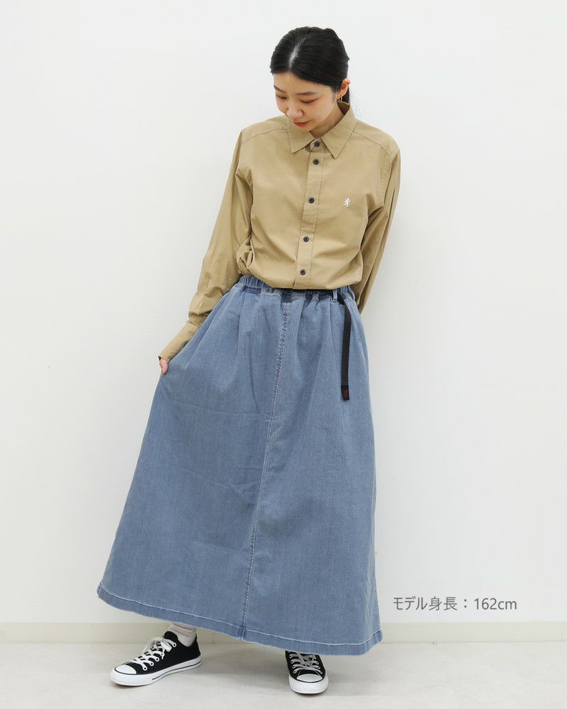 ［Gramicci］ストレッチデニムロングフレアスカート