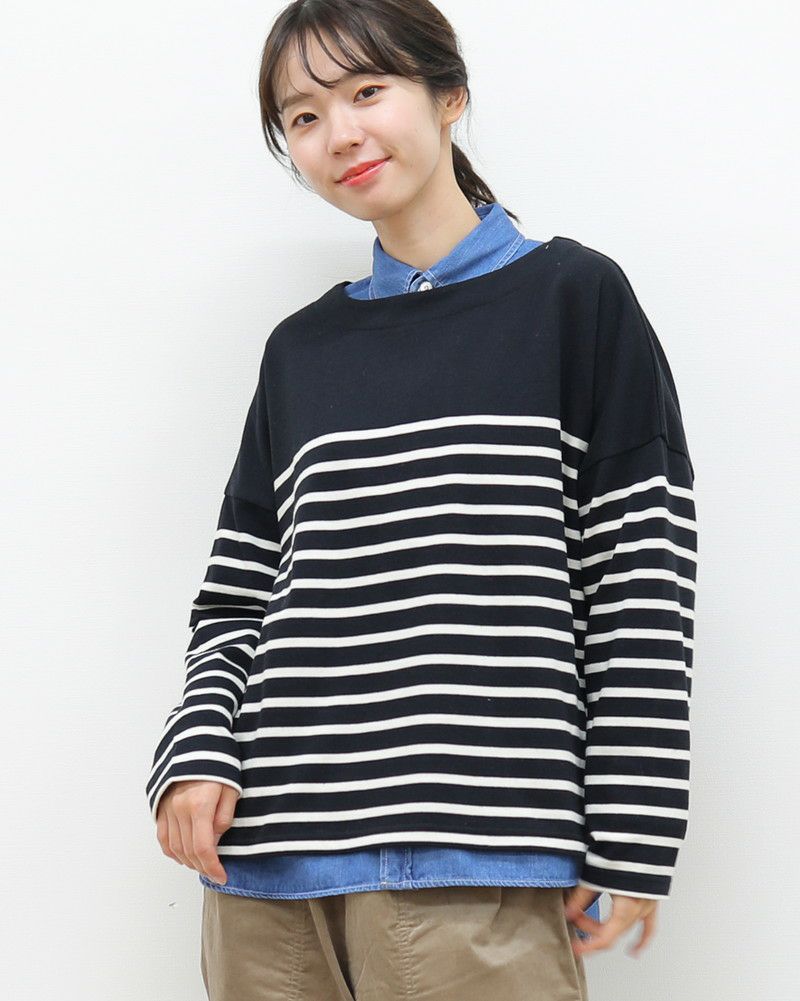 ［ON SEVEN DAYS］パネルボーダー長袖ワイドプルオーバー
