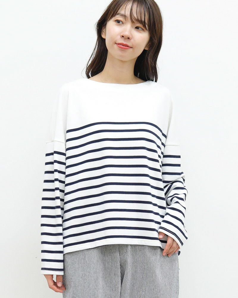 ［ON SEVEN DAYS］パネルボーダー長袖ワイドプルオーバー