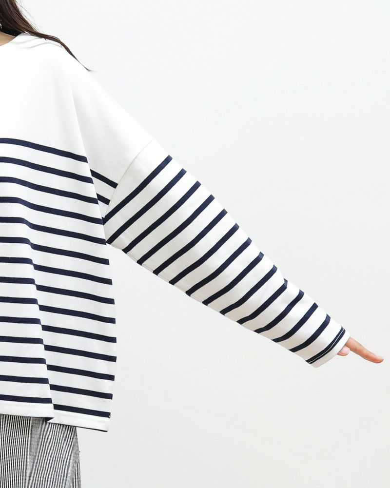 ［ON SEVEN DAYS］パネルボーダー長袖ワイドプルオーバー