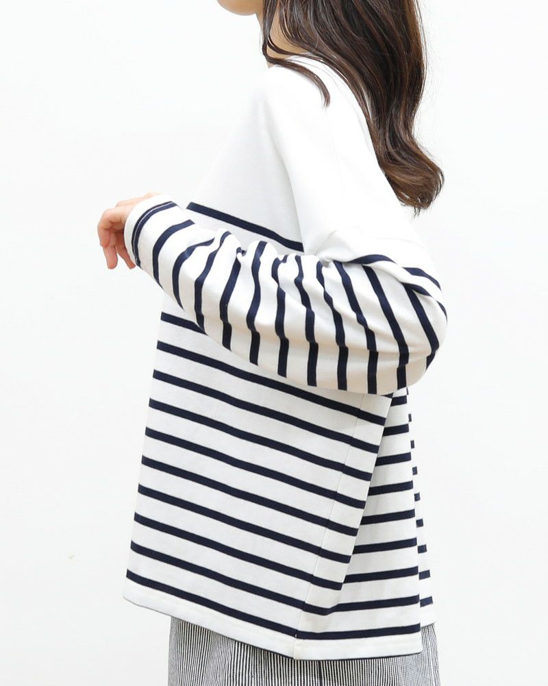 ［ON SEVEN DAYS］パネルボーダー長袖ワイドプルオーバー