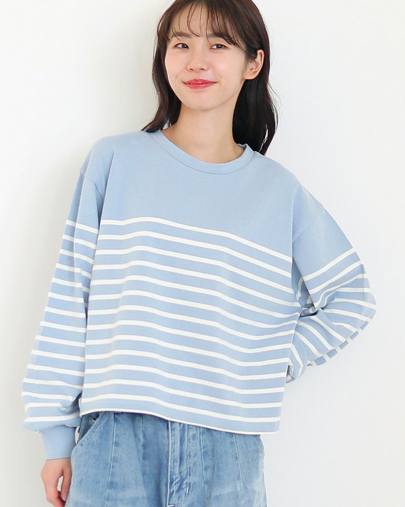 ［ON SEVEN DAYS］スタッフプロデュース パネルボーダーギャザー袖プルオーバー