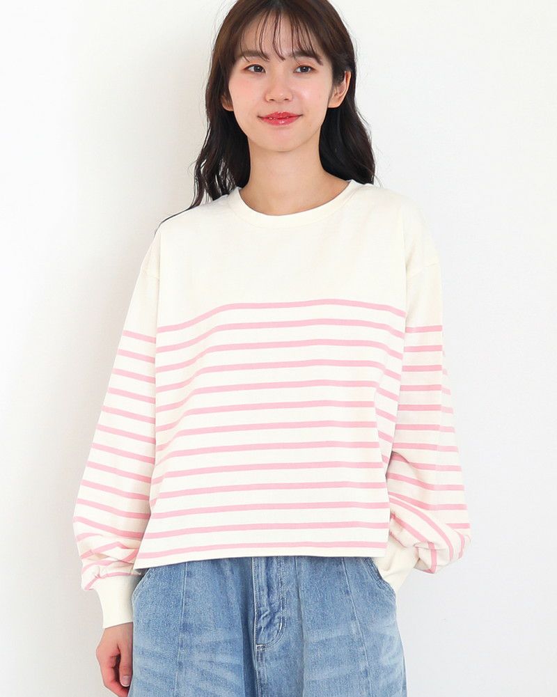 ［ON SEVEN DAYS］スタッフプロデュース パネルボーダーギャザー袖プルオーバー