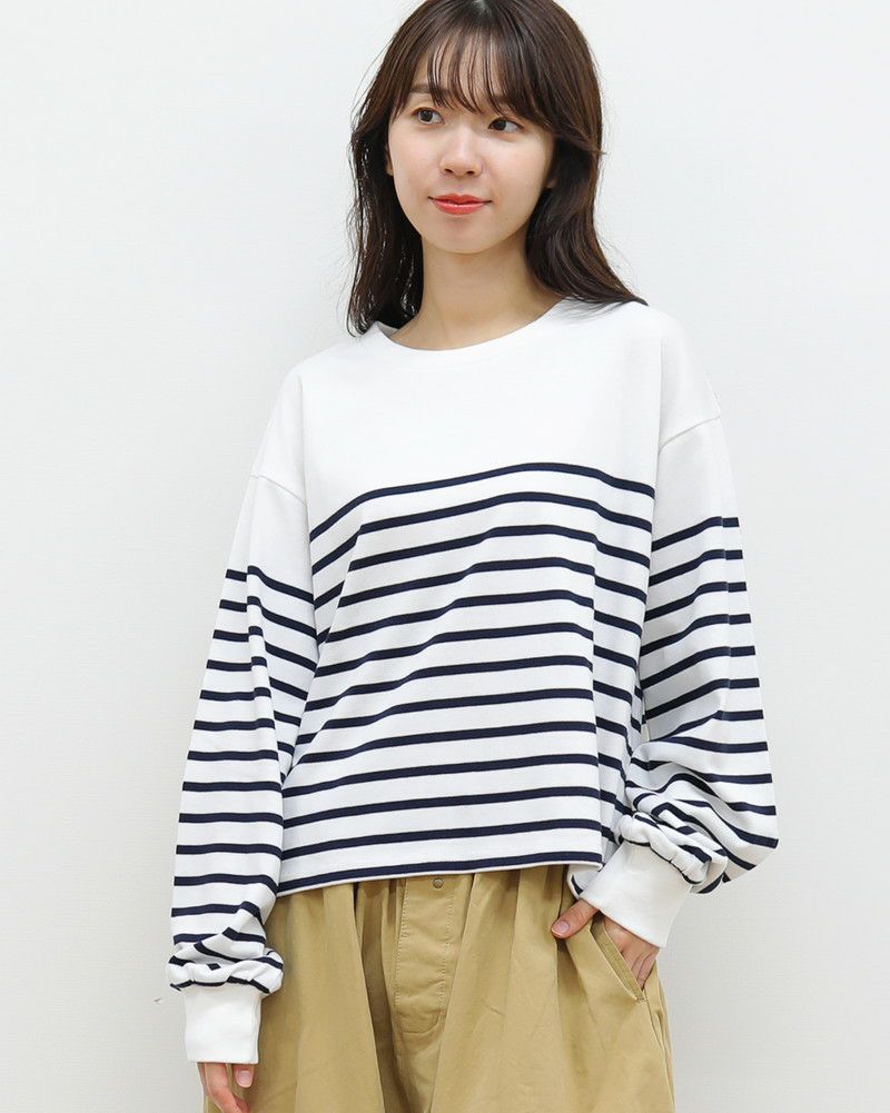 ［ON SEVEN DAYS］スタッフプロデュース パネルボーダーギャザー袖プルオーバー