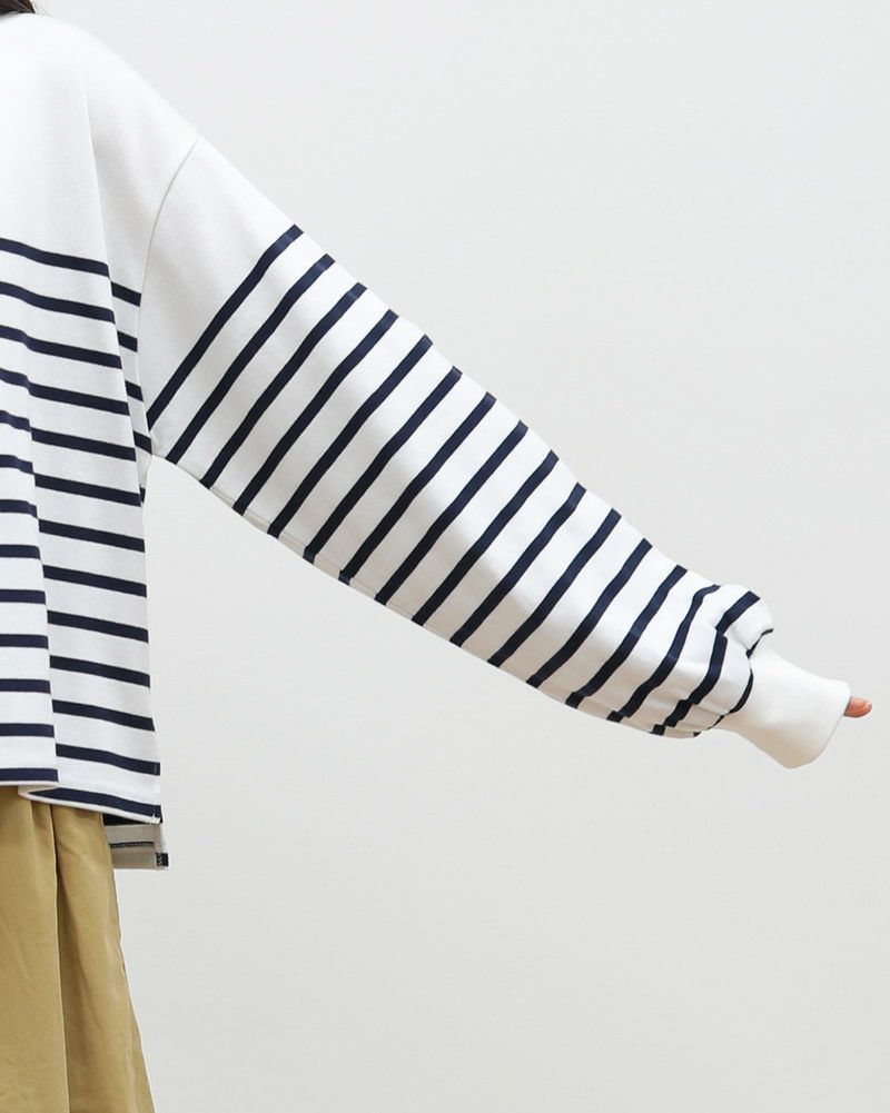 ［ON SEVEN DAYS］スタッフプロデュース パネルボーダーギャザー袖プルオーバー