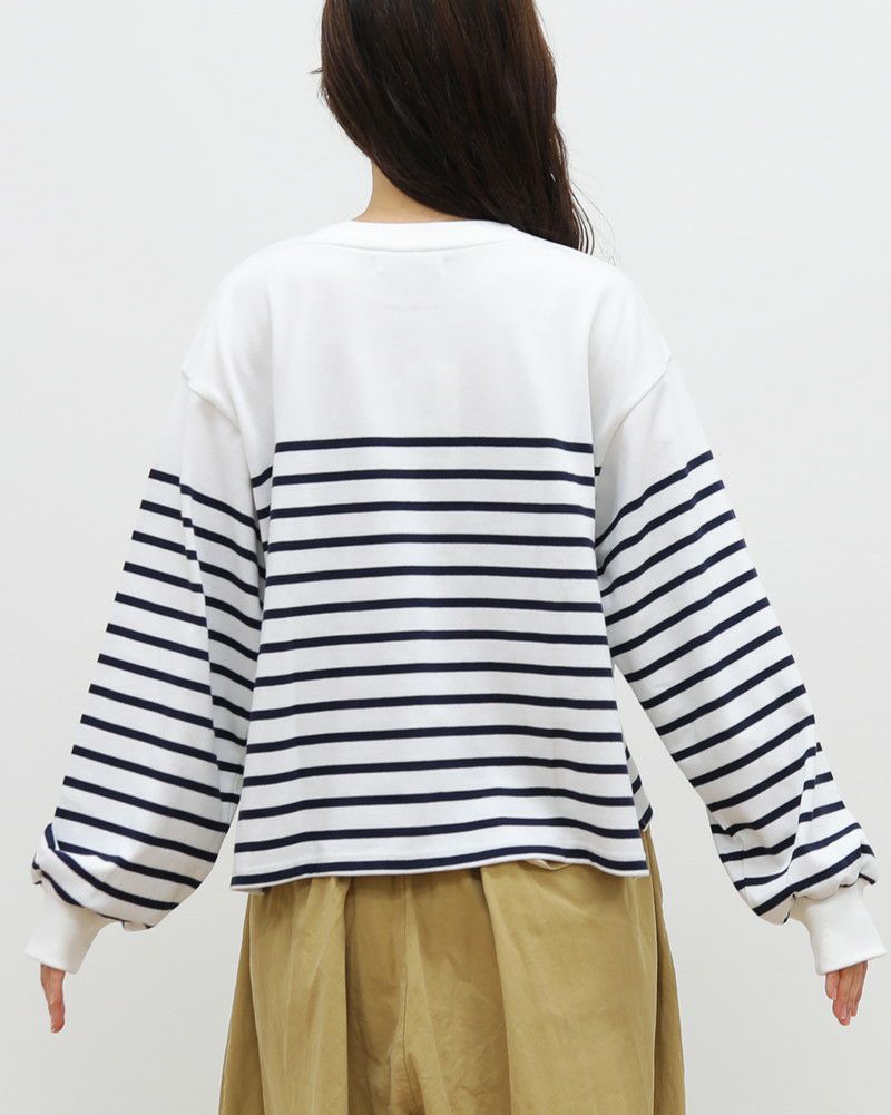 ［ON SEVEN DAYS］スタッフプロデュース パネルボーダーギャザー袖プルオーバー